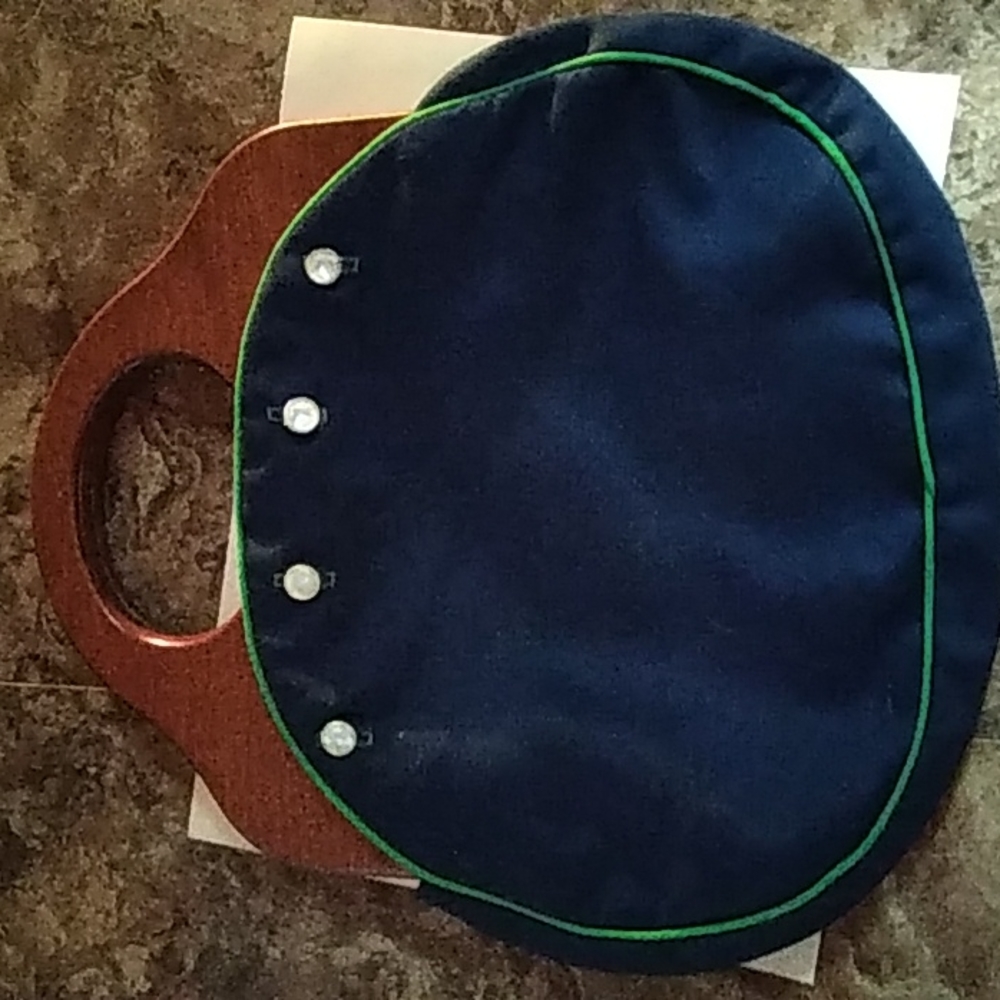 COPY - VINTAGE Wooden handle hand bag removable cover washable blue